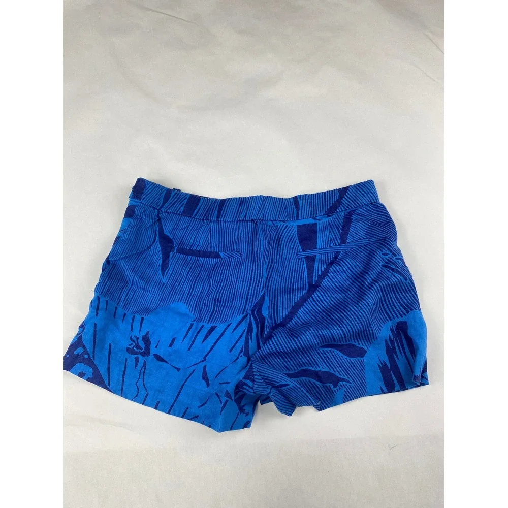 J. Crew Shorts Women's Size 6 100% Linen Blue Tropical Floral